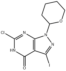 6-氯-3-碘-1-(四氢-2H-吡喃-2-基)-1,5-二氢-4H-吡唑[3,4-D]嘧啶-4-酮 结构式