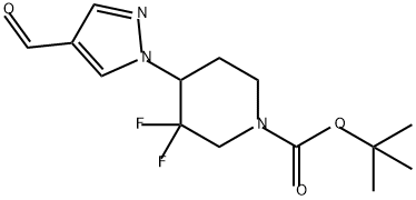1-Piperidinecarboxylic acid, 3,3-difluoro-4-(4-formyl-1H-pyrazol-1-yl)-, 1,1-dimethylethyl ester 结构式