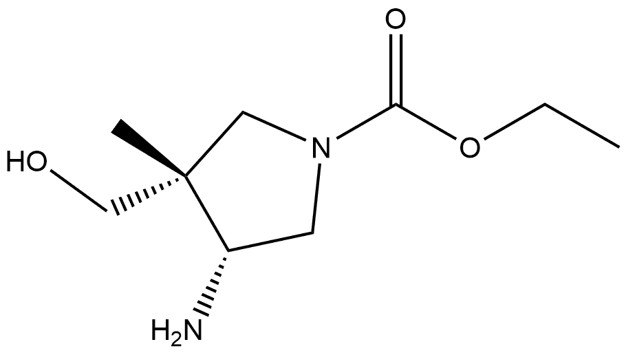 (3R,4R)-4-氨基-3-(羟甲基)-3-甲基吡咯烷-1-羧酸乙酯 结构式