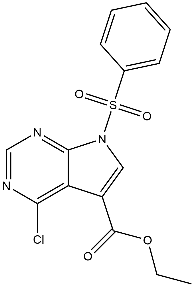 Ethyl 4-chloro-7-(phenylsulfonyl)-7H-pyrrolo[2,3-d]pyrimidine-5-carboxylate 结构式
