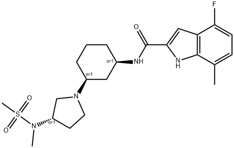 4-氟-7-甲基-N-[(1R,3S)-3-[(3S)-3-[甲基(甲基磺酰基)氨基]-1-吡咯烷基]环己基]-1H-吲哚-2-甲酰胺 结构式
