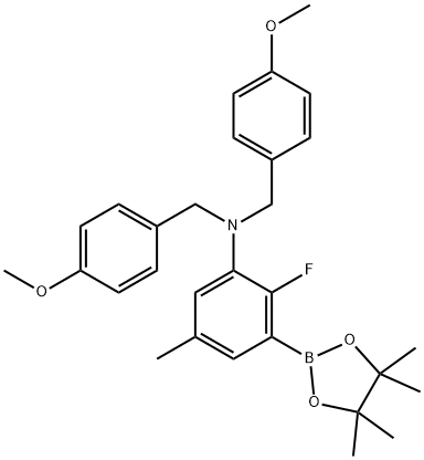 Benzenemethanamine, N-[2-fluoro-5-methyl-3-(4,4,5,5-tetramethyl-1,3,2-dioxaborolan-2-yl)phenyl]-4-methoxy-N-[(4-methoxyphenyl)methyl]- 结构式