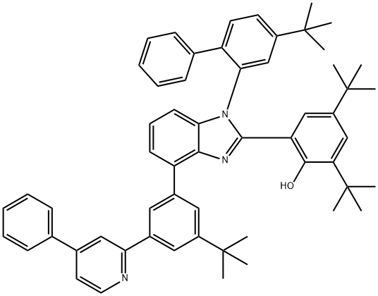 2,4-di-tert-butyl-6-(4-(3-(tert-butyl)-5-(4-phenylpyridin-2-yl)phenyl)-1-(4-(tert-butyl)-[1,1'-biphenyl]-2-yl)-1H-benzo[d]imidazol-2-yl)phenol 结构式