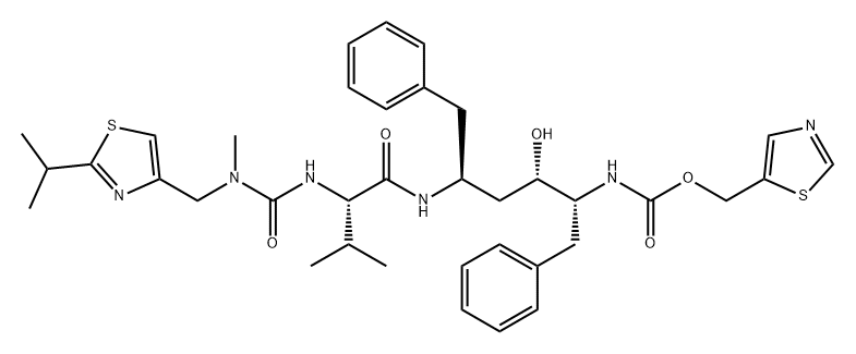 2,7,10,12-Tetraazatridecanoic acid, 4-hydroxy-12-methyl-9-(1-methylethyl)-13-[2-(1-methylethyl)-4-thiazolyl]-8,11-dioxo-3,6-bis(phenylmethyl)-, 5-thiazolylmethyl ester, (3R,4S,6S,9S)- 结构式