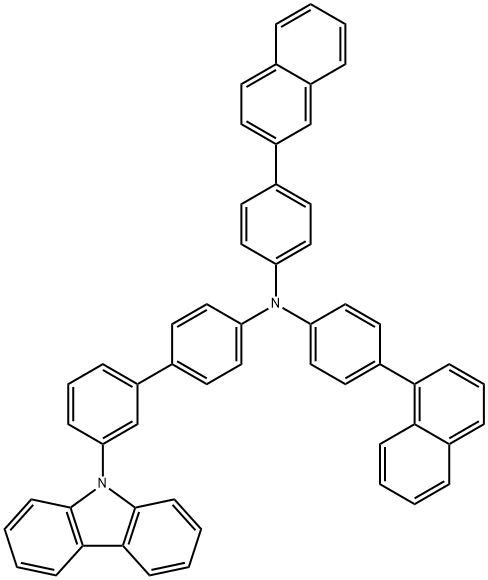 [1,1'-Biphenyl]-4-amine, 3'-(9H-carbazol-9-yl)-N-[4-(1-naphthalenyl)phenyl]-N-[4-(2-naphthalenyl)phenyl]- 结构式