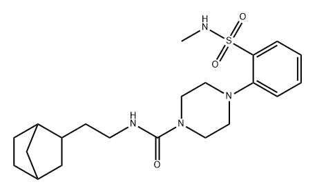 N-(2-(双环[2.2.1]庚烷-2-基)乙基)-4-(2-(N-甲基氨基磺酰基)苯基)哌嗪-1-甲酰胺 结构式