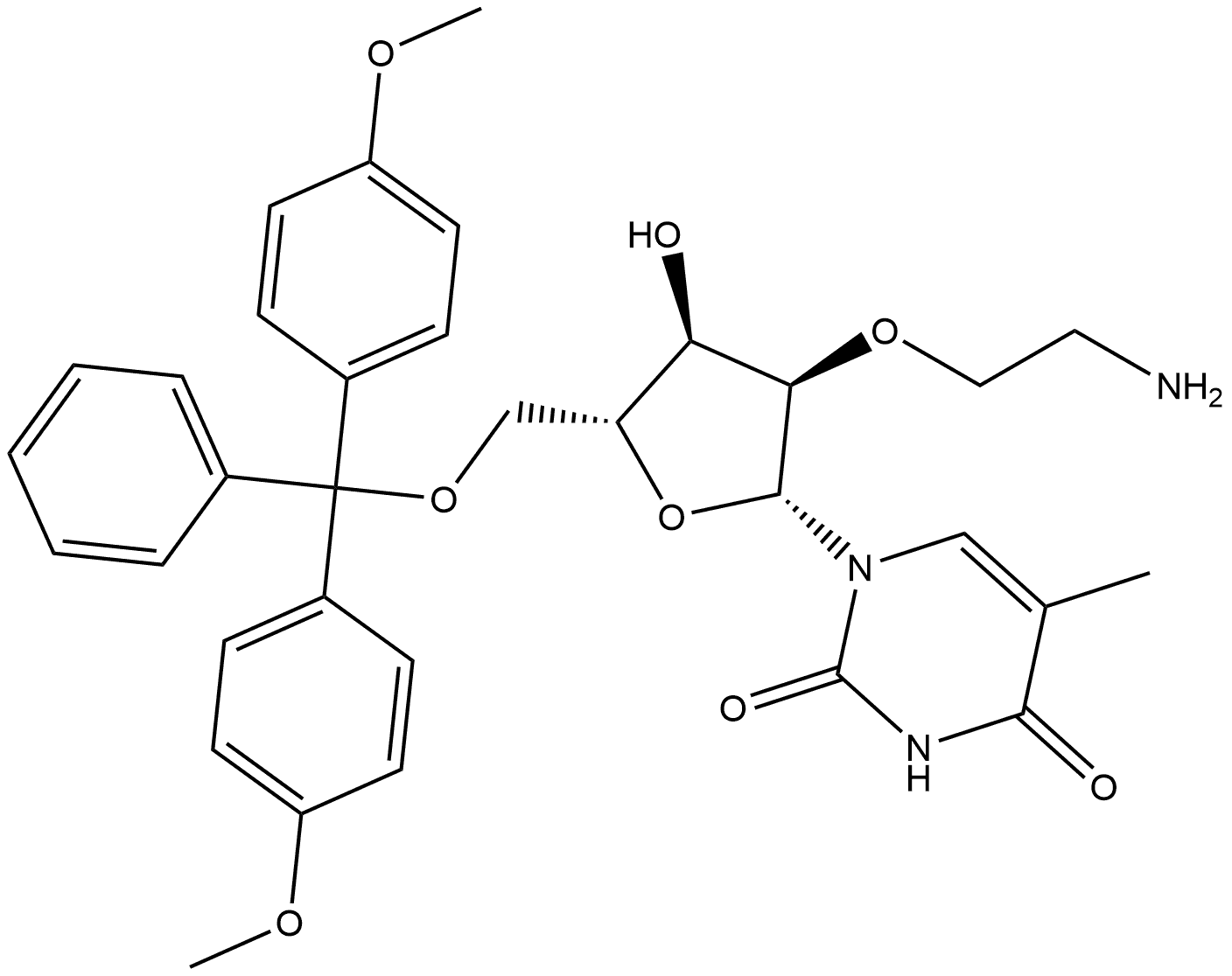 Uridine, 2'-O-(2-aminoethyl)-5'-O-[bis(4-methoxyphenyl)phenylmethyl]-5-methyl- 结构式