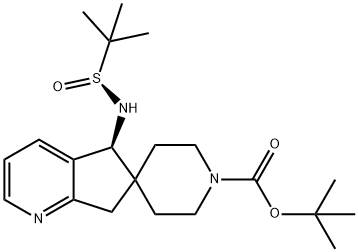 (S)-5-(((S)-叔丁基亚磺酰基)氨基)叔丁基-5,7-二氢螺[环戊[B]吡啶-6,4'-哌啶]-1'-羧酸盐 结构式