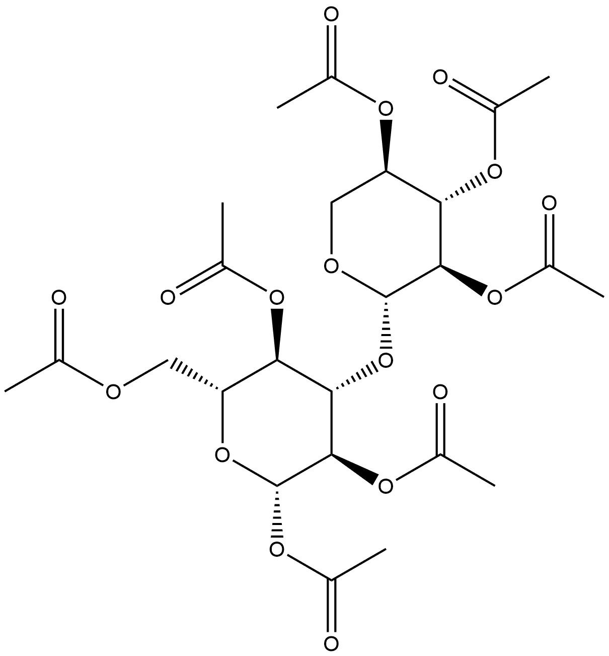 1,2,4,6四-O-乙酰基-3-O-(2,3,4-三-O-乙酰基Β-D-D-吡喃木糖基)-Β-D-D-吡喃葡萄糖 结构式