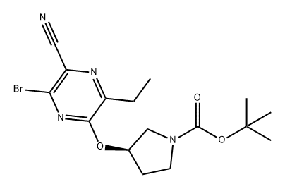 (R)-3-((6-溴-5-氰基-3-乙基吡嗪-2-基)氧基)吡咯烷-1-甲酸叔丁酯 结构式