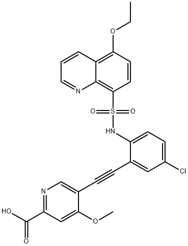 5-[[5-氯-2-(5-乙氧基喹啉-8-磺酰氨基)苯基]乙炔基]-4-甲氧基吡啶-2-甲酸 结构式