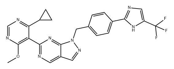 1H-Pyrazolo[3,4-d]pyrimidine, 6-(4-cyclopropyl-6-methoxy-5-pyrimidinyl)-1-[[4-[5-(trifluoromethyl)-1H-imidazol-2-yl]phenyl]methyl]-