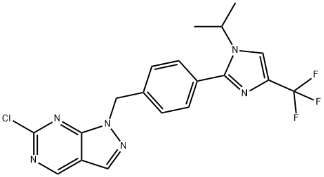 1H-Pyrazolo[3,4-d]pyrimidine, 6-chloro-1-[[4-[1-(1-methylethyl)-4-(trifluoromethyl)-1H-imidazol-2-yl]phenyl]methyl]- 结构式