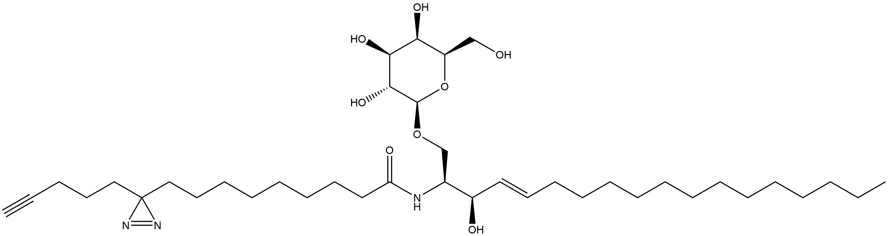 3H-Diazirine-3-nonanamide, N-[(1S,2R,3E)-1-[(β-D-galactopyranosyloxy)methyl]-2-hydroxy-3-heptadecen-1-yl]-3-(4-pentyn-1-yl)- 结构式