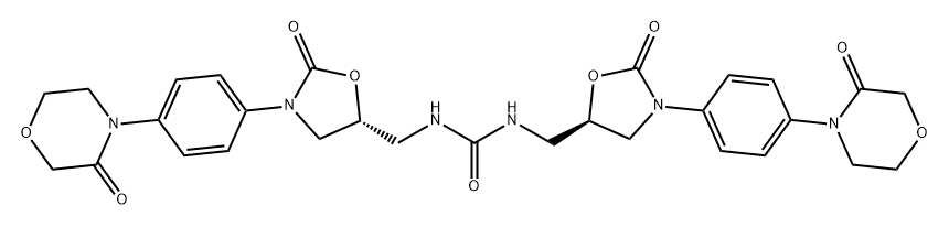 1,3-二(((R)-2-氧代-3-(4-(3-氧代吗啉代)苯基)噁唑烷-5-基)甲基)脲 结构式