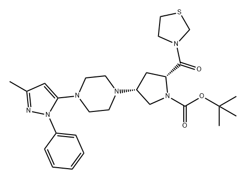 (2R,4R)-4-(4-(3-甲基-1-苯基-1H-吡唑-5-基)哌嗪-1-基)-2-(噻唑烷-3-羰基)吡咯烷-1-甲酸 结构式