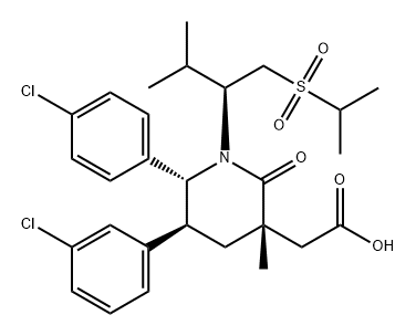 2-((3S,5S,6R)-5-(3-氯苯基)-6-(4-氯苯基)-1-((S)-1-(异丙基磺酰基)-3-甲基丁-2-基)-3--甲基-2-氧代哌啶-3-基)乙酸 结构式