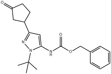 苄基(1-(叔丁基)-3-(3-氧代环戊基)-1H-吡唑-5-基)氨基甲酸酯 结构式