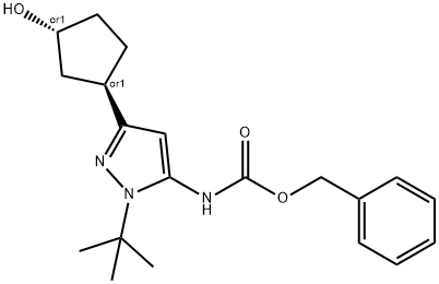 REL-苄基(1-(叔丁基)-3-((1S,3S)-3-羟基环戊基)-1H-吡唑-5-基)氨基甲酸酯 结构式