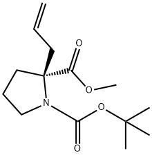 1,2-Pyrrolidinedicarboxylic acid, 2-(2-propen-1-yl)-, 1-(1,1-dimethylethyl) 2-methyl ester, (2S)- 结构式