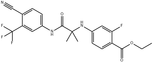 Benzoic acid, 4-[[2-[[4-cyano-3-(trifluoromethyl)phenyl]amino]-1,1-dimethyl-2-oxoethyl]amino]-2-fluoro-, ethyl ester 结构式