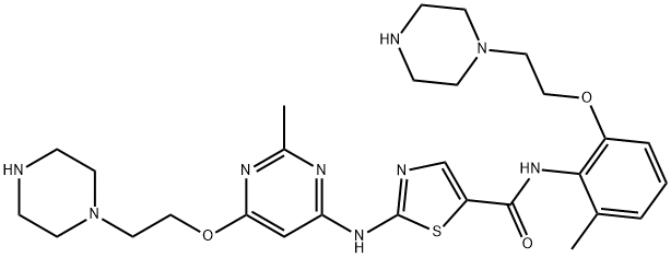 5-Thiazolecarboxamide, N-[2-methyl-6-[2-(1-piperazinyl)ethoxy]phenyl]-2-[[2-methyl-6-[2-(1-piperazinyl)ethoxy]-4-pyrimidinyl]amino]- 结构式