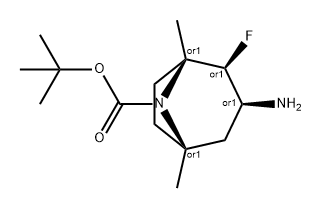 REL-(1R,2S,3S,5S)-3-氨基-2-氟-1,5-二甲基-8-氮杂双环[3.2.1]辛烷-8-羧酸叔丁酯 结构式