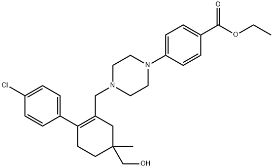 Benzoic acid, 4-[4-[[2-(4-chlorophenyl)-5-(hydroxymethyl)-5-methyl-1-cyclohexen-1-yl]methyl]-1-piperazinyl]-, ethyl ester 结构式