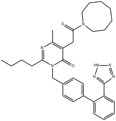 4(3H)-Pyrimidinone, 2-butyl-5-[2-(hexahydro-1(2H)-azocinyl)-2-thioxoethyl]-6-methyl-3-[[2'-(2H-tetrazol-5-yl)[1,1'-biphenyl]-4-yl]methyl]- 结构式