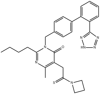 4(3H)-Pyrimidinone, 5-[2-(1-azetidinyl)-2-thioxoethyl]-2-butyl-6-methyl-3-[[2'-(2H-tetrazol-5-yl)[1,1'-biphenyl]-4-yl]methyl]- 结构式