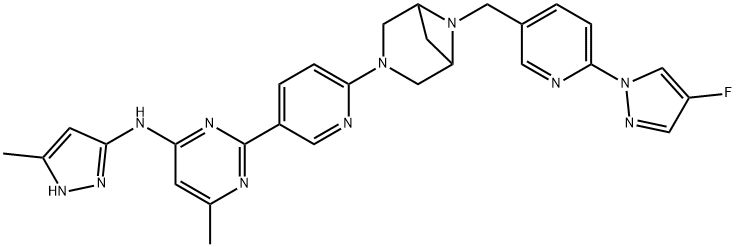 4-Pyrimidinamine, 2-[6-[6-[[6-(4-fluoro-1H-pyrazol-1-yl)-3-pyridinyl]methyl]-3,6-diazabicyclo[3.1.1]hept-3-yl]-3-pyridinyl]-6-methyl-N-(5-methyl-1H-pyrazol-3-yl)- 结构式