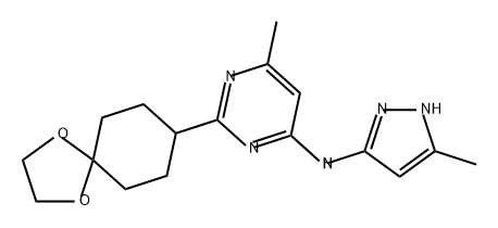 2-(1,4-DIOXASPIRO[4.5]DEC-8-YL)-6-METHYL-N-(5-METHYL-1H-PYRAZOL-3-YL)-4-PYRIMIDINA 结构式