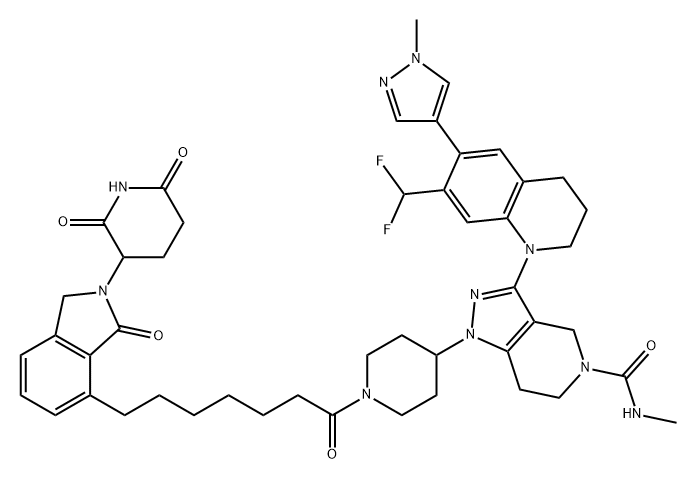 5H-Pyrazolo[4,3-c]pyridine-5-carboxamide, 3-[7-(difluoromethyl)-3,4-dihydro-6-(1-methyl-1H-pyrazol-4-yl)-1(2H)-quinolinyl]-1-[1-[7-[2-(2,6-dioxo-3-piperidinyl)-2,3-dihydro-3-oxo-1H-isoindol-4-yl]-1-oxoheptyl]-4-piperidinyl]-1,4,6,7-tetrahydro-N-methyl- 结构式