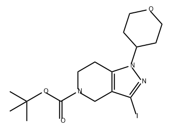 5H-Pyrazolo[4,3-c]pyridine-5-carboxylic acid, 1,4,6,7-tetrahydro-3-iodo-1-(tetrahydro-2H-pyran-4-yl)-, 1,1-dimethylethyl ester 结构式