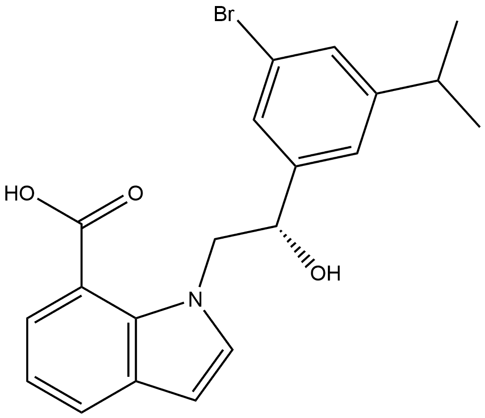 (S)-1-(2-(3-bromo-5-isopropylphenyl)-2-hydroxyethyl)-1H-indole-7-carboxylic acid 结构式