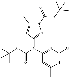 1H-Pyrazole-1-carboxylic acid, 3-[(2-chloro-6-methyl-4-pyrimidinyl)[(1,1-dimethylethoxy)carbonyl]amino]-5-methyl-, 1,1-dimethylethyl ester 结构式