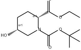 1,2-Piperidinedicarboxylic acid, 5-hydroxy-, 1-(1,1-dimethylethyl) 2-ethyl ester, (2R,5R)-rel- 结构式