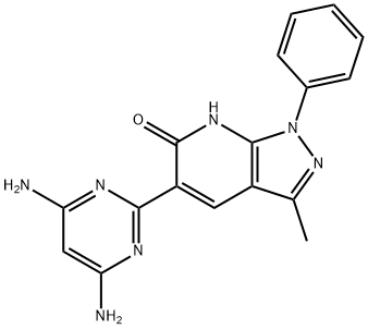 6H-Pyrazolo[3,4-b]pyridin-6-one, 5-(4,6-diamino-2-pyrimidinyl)-1,7-dihydro-3-methyl-1-phenyl- 结构式