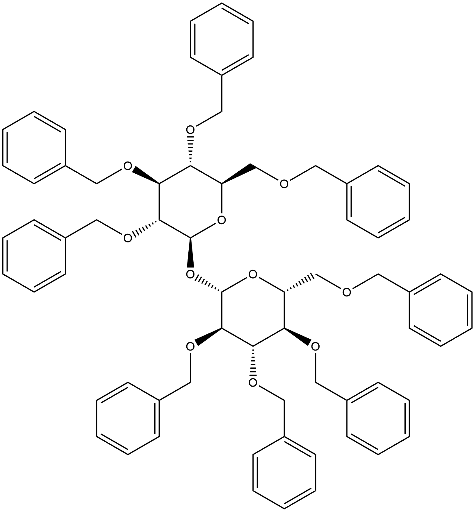 β-D-Glucopyranoside, 2,3,4,6-tetrakis-O-(phenylmethyl)-β-D-glucopyranosyl 2,3,4,6-tetrakis-O-(phenylmethyl)- 结构式