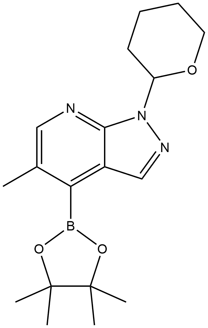 5-甲基-1-(四氢-2H-吡喃-2-基)-4-(4,4,5,5-四甲基-1,3,2-二氧杂硼烷-2-基)-1H-吡唑并[3,4-B]吡啶 结构式
