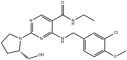 (S) -4-((3-氯-4-甲氧基苄基)氨基)-N-乙基-2-(2-(羟甲基)吡咯烷-1-基)嘧啶-5-甲酰胺 结构式