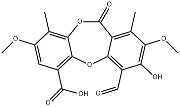 11H-Dibenzo[b,e][1,4]dioxepin-6-carboxylic acid, 4-formyl-3-hydroxy-2,8-dimethoxy-1,9-dimethyl-11-oxo- 结构式