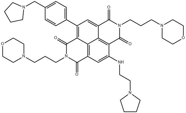 2,7-双(3-吗啉丙基)-4-((2-吡咯烷-1-基)乙基)氨基)-9-(4-(吡咯烷-1-基甲基)苯基)苯并[LMN][3,8]菲咯啉-1,3,6,8(2H,7H)-四酮 结构式