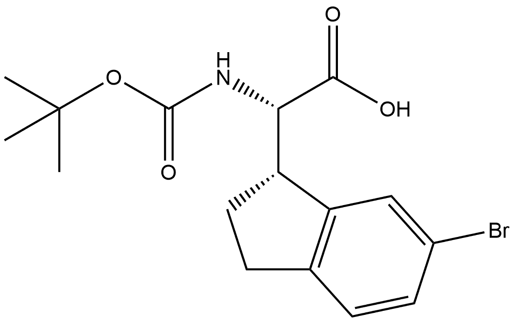 (S)-2-((S)-6-溴-2,3-二氢-1H-茚-1-基)-2-((叔丁氧基羰基)氨基)乙酸 结构式