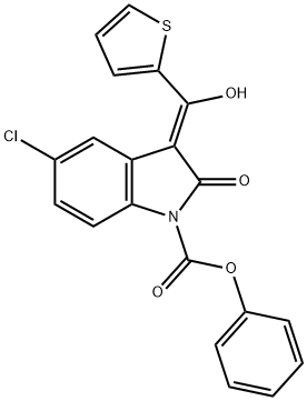 1H-Indole-1-carboxylic acid, 5-chloro-2,3-dihydro-3-(hydroxy-2-thienylmethylene)-2-oxo-, phenyl ester, (3Z)- 结构式