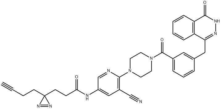 3H-Diazirine-3-propanamide, 3-(3-butyn-1-yl)-N-[5-cyano-6-[4-[3-[(3,4-dihydro-4-oxo-1-phthalazinyl)methyl]benzoyl]-1-piperazinyl]-3-pyridinyl]- 结构式