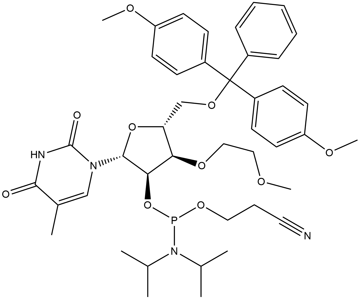 3'-O-MOE-5MeU-2'-phosphoramidite 结构式