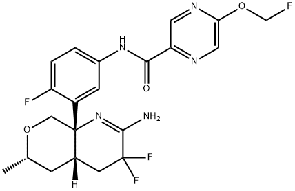 N-[3-[(4aS,6S,8aS)-2-Amino-3,3-difluoro-4,4a,5,6-tetrahydro-6-methyl-3H-pyrano[3,4-b]pyridin-8a(8H)-yl]-4-fluorophenyl]-5-(fluoromethoxy)-2-pyrazinecarboxamide 结构式
