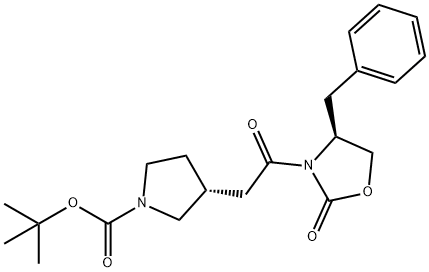 (R)-3-(2-((S)-4-苄基-2-氧代恶唑烷-3-基)-2-氧代乙基)吡咯烷-1-甲酸叔丁酯 结构式