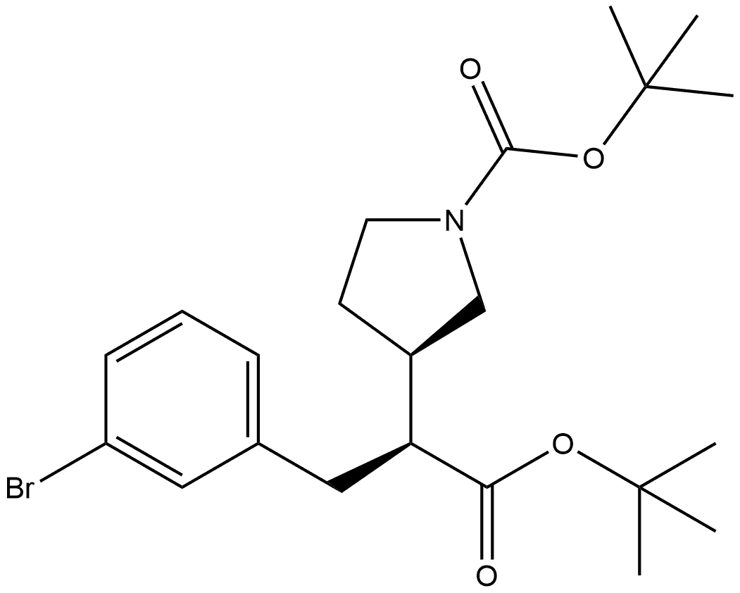 (S)-3-(3-溴苯基)-2-[(R)-1-BOC-3-吡咯烷基]丙酸叔丁酯 结构式
